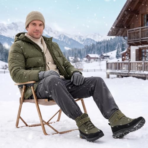 Image of FitVille Wide Width Mens Winter Boots Fur Lined Extra Wide Snow Boot Lightweight Non Slip Outdoor Mens Diabetic Shoes for Flat Feet