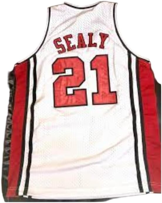 Sealy #21 Basketball Jersey, Red with Navy Trim, School Sewn Cole Chris M