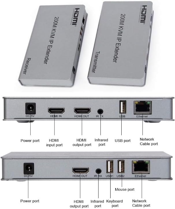 Image of MICROWARE HDMI Extender 200m HDMI to RJ45 Extender KVM Over Ethernet LAN IP Signal IR Control 1080P@60Hz HDTV Resolution for PC, HDTV KVM with Wide IR (200M)