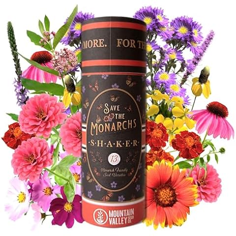 Save The Monarchs Wildflower Seed Shaker - 100,000+ Wild Flower Seeds for Planting - Beautiful Easy to Sow Seed Shaker - 13 Varieties to Attract Monarch Butterflies & Pollinators - Covers ~250 sq ft Cover