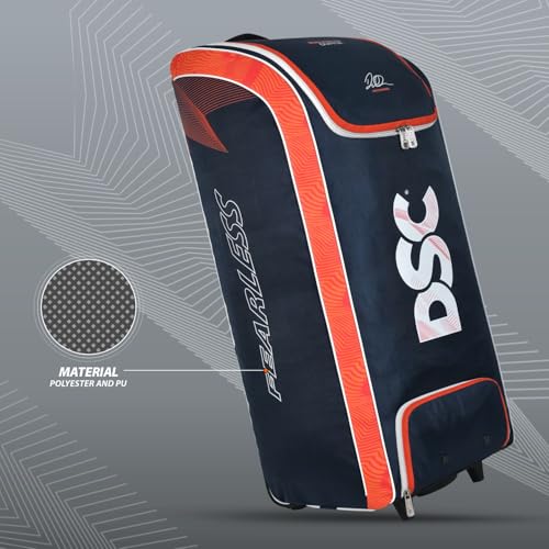 Image of DSC Krunch Duffle Cricket Kit Bag with Wheels - Large Capacity Sports Equipment Travel Bag for Professional Players, Color - Navy /Orange