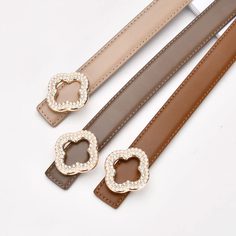 Women's Crystal Decoration Four Leaf Clover Buckle Design Leather Belt, Womens Belts for Dress2