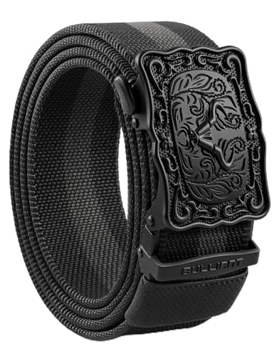 BULLIANT Gürtel Herren Ratchet Gürtel Stretch Nylon Passform für Jeans Cowboy Golf 3 5 cm Schnitt(Schwarz/Dunkelgrau 115cm/34-38 taille verstellbar)