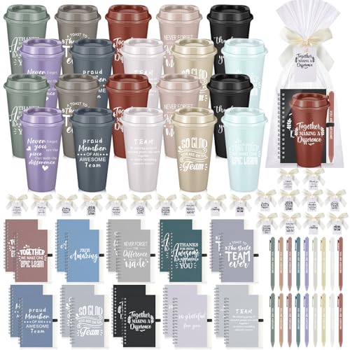 Willinglong 60 Pcs Employee Appreciation Gift Set, Including 16oz Thank You Tumblers Notebooks Ballpoint Pens and Bags Holiday Gifts for Office Colleagues, Teachers and Teams (Grateful,Modern Color)