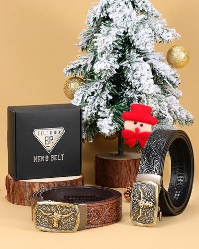 Image of BELTROAD Mens Ratchet Western Belt Leather Cowboy Belts for Men with Automatic Western Buckle Belt for Jeans Christmas Gifts