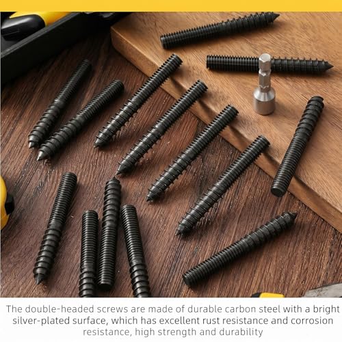 Image of Hicarer 20 Pack 5 /16-18 x 2 inch Hanger Bolts Double Headed Bolts with Driver Self Tapping Screw Threaded Rod Screws for Furniture Double Headed for Wood Furniture Joint, Black