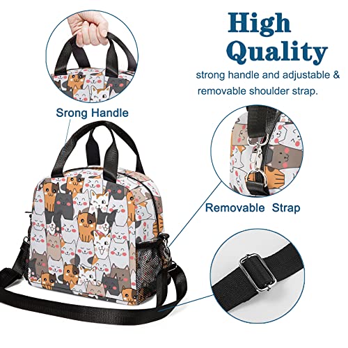 Qlonrewt Insulated Lunch Bags For Girls Women, Leakproof Durable Portable Lunch Box With Removable Adjustable Shoulder Strap, Large Cooler Tote Bag For Kids Adult Work Picnic Travel (Cat White) #TOP3