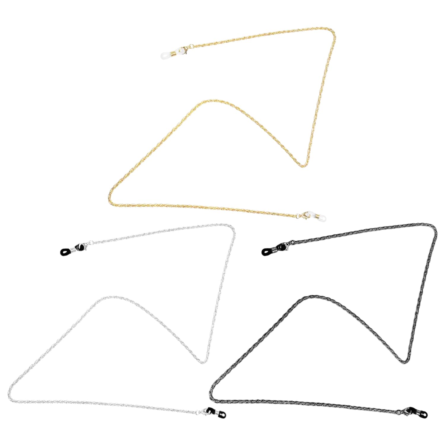 DHSBGWSX 3 cadenas de gafas de metal, cordón antideslizante para gafas, cadena ajustable, correa para el cuello, accesorios para gafas, adecuado para gafas, gafas de sol, gafas de lectura (oro, plata,
