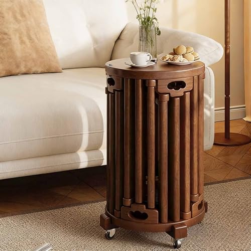 Taburetes apilables de madera maciza con ruedas, banco redondo multifuncional para sala de estar, cocina, dormitorio, balcón, no requiere instalación