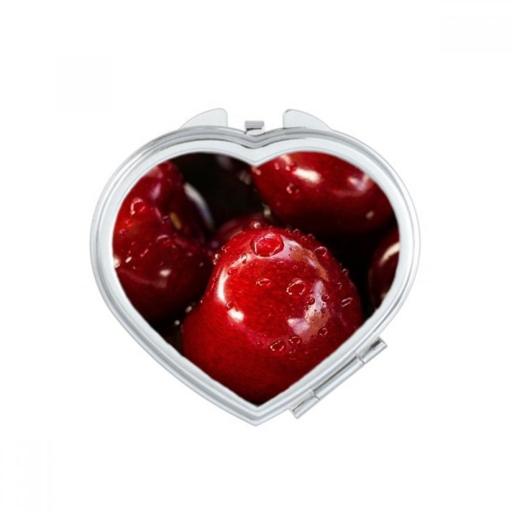 Miroir compact cerise coeur en verre trempé pour retouches maquillage