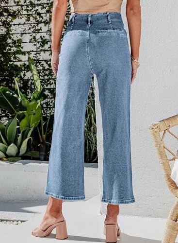 chouyatou Women's Y2k Buttoned Wide Leg Cropped Jeans High Waisted Capri Denim Pants3