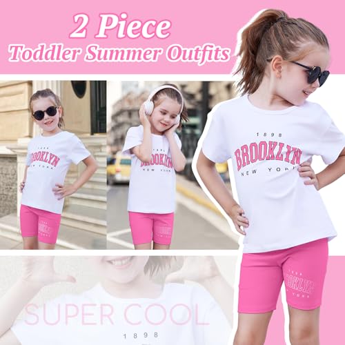 Image of Toddler Baby Girl Clothes Summer Outfits kids Short Sleeve Graphic Tops Biker Shorts Set Little Girls Clothing