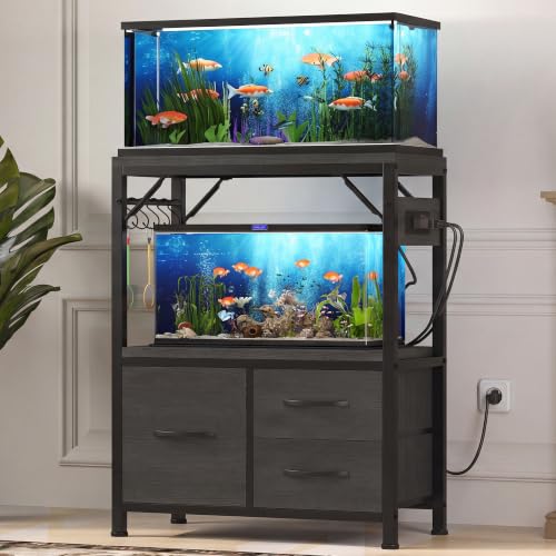 Image of Heybly 10-20Gal Fish Tank Stand with Drawer, Power Outlet,200lb HAS003SBK-1