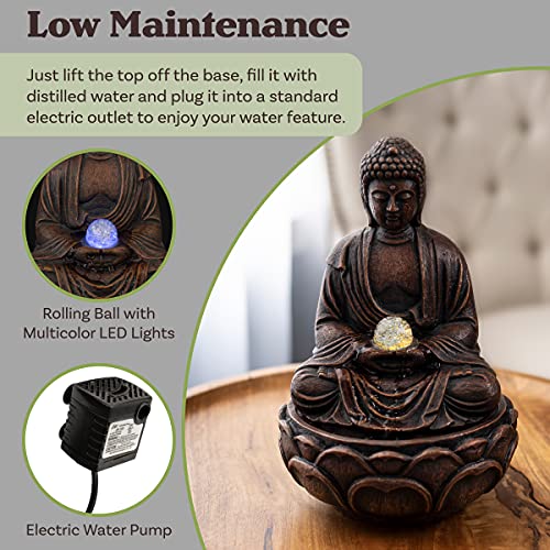 Pure Garden 50-LG5065 Tabletop Water Fountain-Sitting Buddha Statue With Rolling Glass Ball thumb #1
