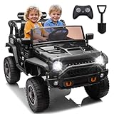 24V 2 Seater Ride on Toys for Big Kids, Electric Truck w/Remote Control, 20.28' Wide Seat, 2x200W Motor, 5 Mph Max Speed, Bluetooth, MP3, Belts, Lights, Power Car Wheels for Boys and Girls (Black)