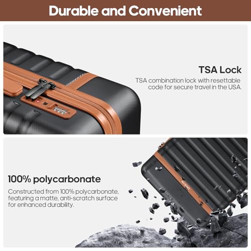 Image of Luggage Sets 3 Piece, Carry On Luggage 20In With Spinner Wheels,PC Hardside Suitcase Set with TSA Lock,Durable Carry On Suitcase With Travel Backpack for Men (Black Brown, 3 piece set (BP /20inch))