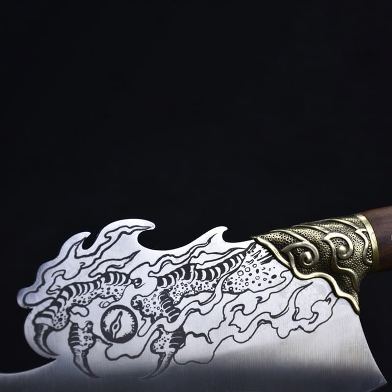 Meat Cleaver,Cleaver Knife 9 Inch Chopper Knife Sharp Chefs Cleaver Machete Slicing Longquan Kitchen Knives Dragon Claw Veins Handmade Forged Knife