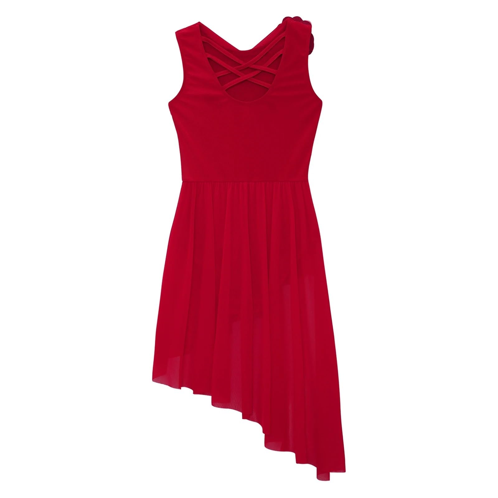 Disfraz Gimnasta NiñA Traje de Baile lírico con Lentejuelas for niñas, Vestido de Malla Transparente superpuesta, Vestido de Gimnasia, Patinaje artístico, Baile Latino, cha-cha, vals(Pink,12)