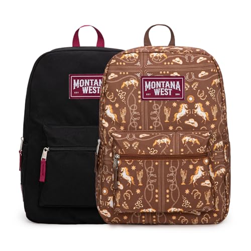 Montana West 2 mochilas diárias para mulheres e homens, mochila leve para faculdade, mochila casual para viagens e viagens, Western Coffee, Medium (10.2'L x 4.7'D x 15.7'H), Mochilas Daypack