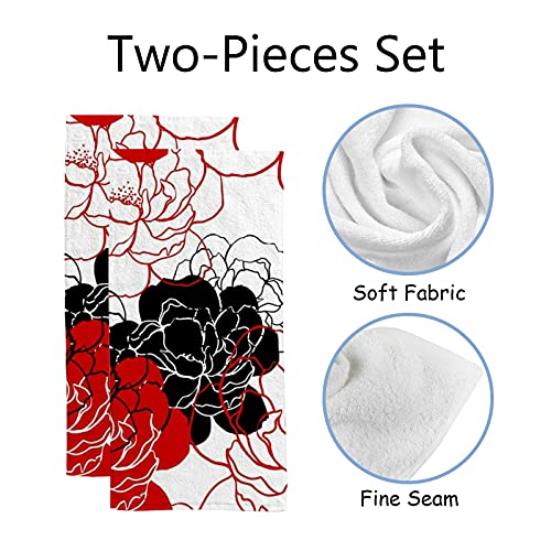 Vantaso Peonies Flower Black Red Hand Towels Set 2 For Bathroom Kitchen Towels Microfiber Bath Towel Absorbent Fingertip Towel Multiprupose For Guest Gym Spa And Bar 30 X 15 Inch #TOP1