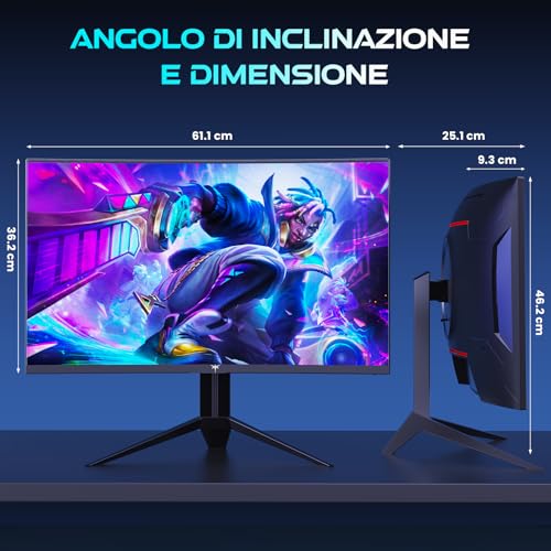 Monitor Gaming Curvo 27 Pollici, 180Hz, 2K QHD 2560 x 1440p Schermo PC, VA 1500R Senza Cornice, 1ms, HDR, Computer Monitor con FreeSync & G-sync, Eye Care, VESA, DP 180Hz, HDMI 144Hz, H27S17 - Monitor - Immagine 7
