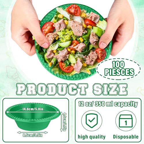 Image of Lallisa 100 Pcs 12oz Dark Green Disposable Plastic Bowls Party | Dessert Cups for Ice Cream Salad Soup, Serving Bowls Summer Picnic, Colored Party Supplies, Food Safe Sturdy