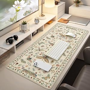 iCasso Alfombrilla de mouse grande color beige, alfombrilla de escritorio para escritorio, alfombrilla de escritorio XXL para teclado y mouse, alfombrilla de mouse grande antideslizante con bordes
