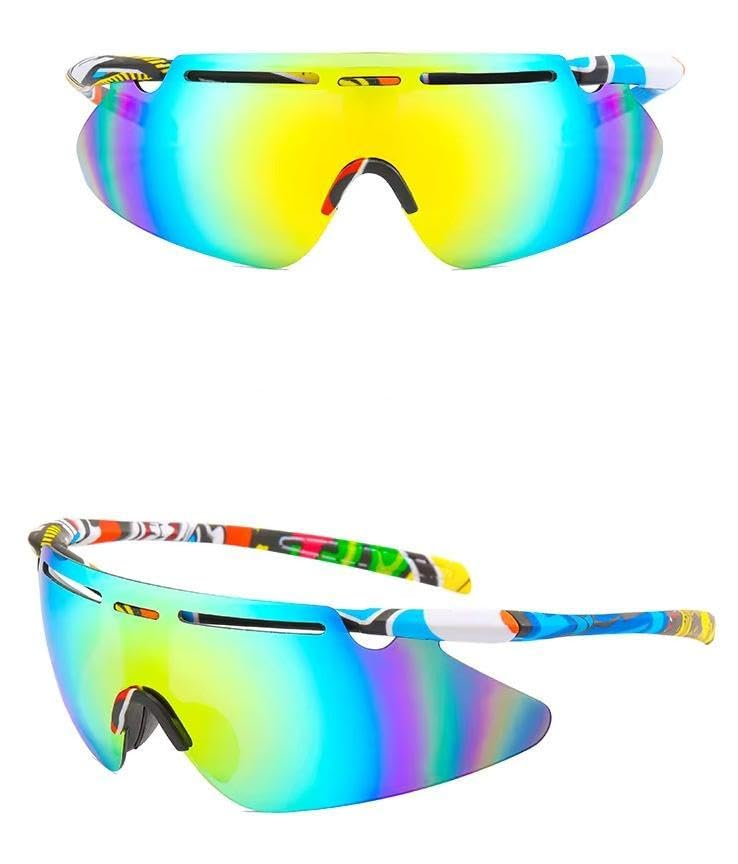 Image of Universal Wraparound Rimless UV400 Protected Sports Sunglasses - for Cycling Cricket Riding Running Tennis Hydrophobic Anti Glare Lens with Full Coverage & Protection with Rich Grip (Graffiti)