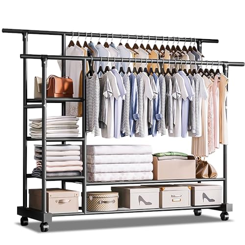 ALKNOT - Kleiderständer,Kleiderstange,Kleiderständer auf Rollen,kleiderständer mit rollen(Schwarz)