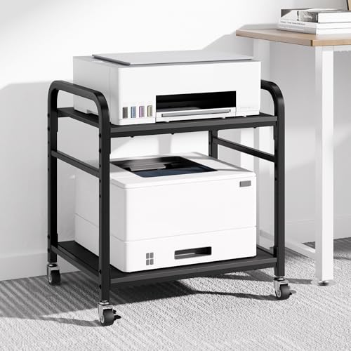 niffgaff 2 Tier Under Desk Printer Stand with Storage, 22" Rolling Printer Cart with Lockable Wheels, Height Adjustable Shelf for Home Office, Black niffgaff 2 Tier Under Desk Printer Stand with Storage, 22" Rolling Printer Cart with Lockable Wheels, Height Adjustable Shelf for Home Office, Black - Image 1