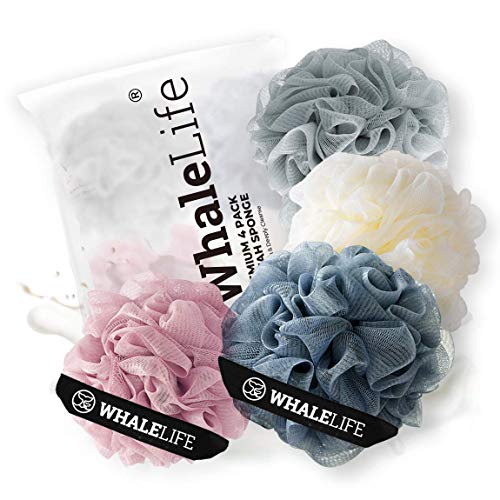 Shower Loofah Bath Sponge Mesh Pouf Scrubber Ball Body Washer, Body Scrubber, Big Full Lather Cleanse, Exfoliate with Beauty Bathing Accessories by WhaleLife(Starry Sky 4Pack 60g/Pcs)