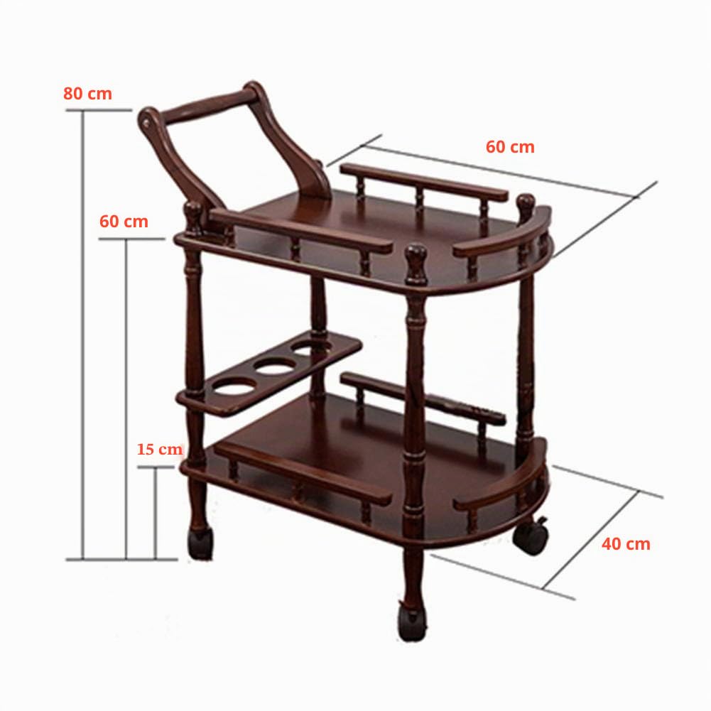 Mesa Carrito Camarera Carro De Servicio 2 Niveles Madera Maciza Móvil Cocina Mudo Rueda De Goma De Metal Organizador Estantería De Vino, Carga 60 Kg (Size : 60x40x80cm)
