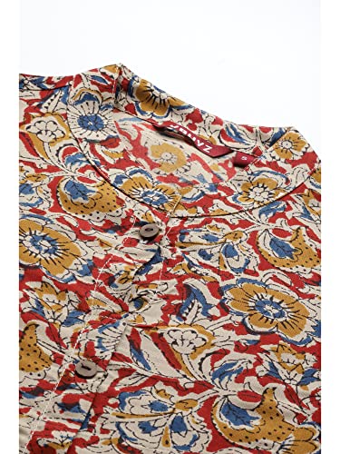 Image of Vbuyz Women's Floral Print A-Line Cotton Stitched Kurta