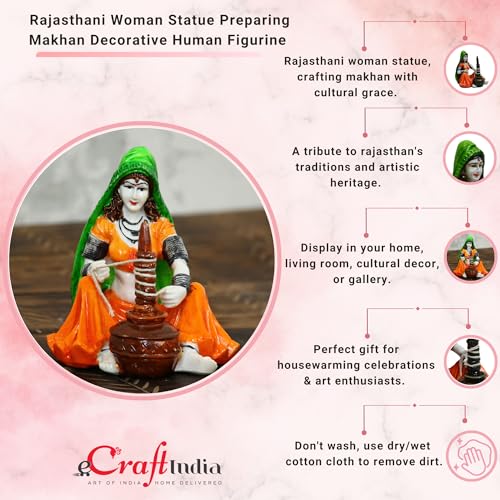 Figura decorativa Dama Rajasthani con Makhan Handi miniatura 5