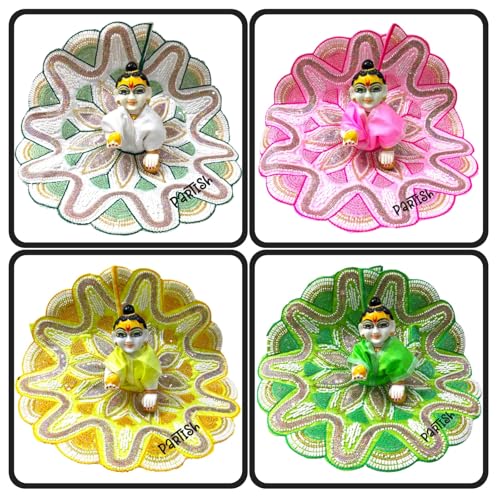 Image of Partish Laddu Gopal Heavy Dress Pack of 4 l Ladoo Gopal Dress l Bal Gopal l Kanha Ji Thakur Ji Heavy Dress Size 1 2 4 5 6 (Pack of 4,B, Size 3)