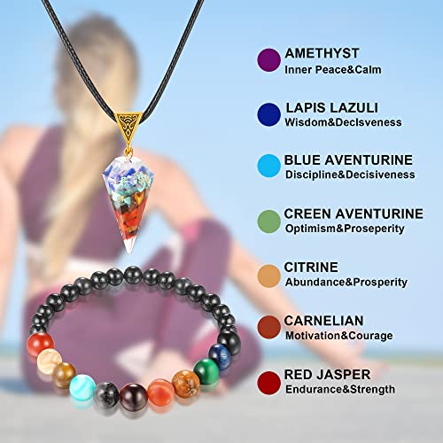 Mjartoria Natural Stone Chakra Choker Necklace And Bracelet For Women, Crystals Necklace Bracelet Chakra Healing Gemstone Crystals Chakra Jewelry Birthday Gifts #TOP3