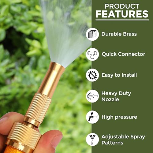 Image of Amazon Basics Brass Garden Hose Adapter with Adjustable Spray Patterns(Pack of 1)| High-Pressure Water Spray Gun for Plants and Car Wash| 1 /2 inch & 3 /4 inch Hose Compatibility | Corrosion-Resistant