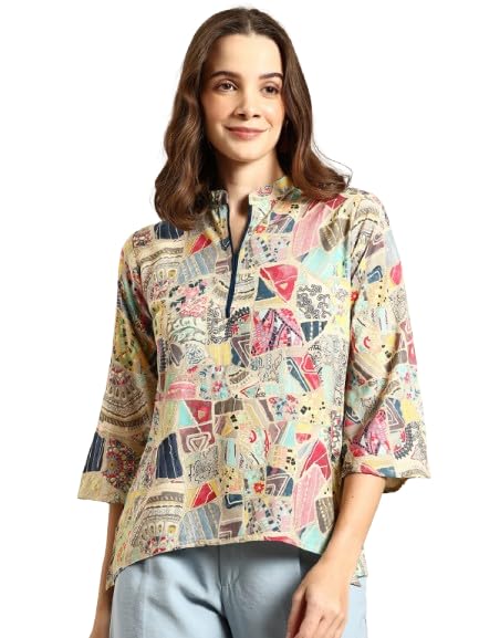 Women’s Printed Tunic Top with 3/4 Sleeves & Mandarin Collar – Casual Ethnic Wear-image-41