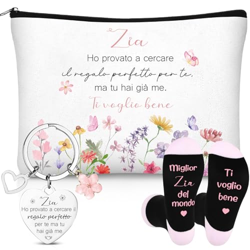 Geyoga 3 Pezzi Regalo per Zia Portachiavi a Forma di Cuore Calzini Pochette per Zia Regalo di Compleanno Ringraziamento Regalini da Nipote per Donna Famiglia Natale