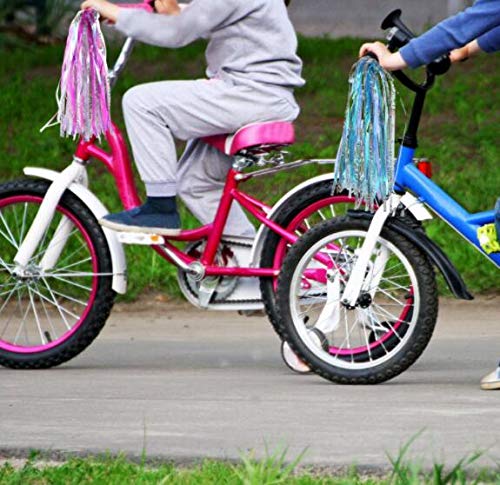 Manillar de bicicleta para niños y niños, serpentinas coloridas con pompones, par de empuñaduras de bicicleta, cinta brillante con borlas, accesorios para portabebés para niñas y niños (azul) 6