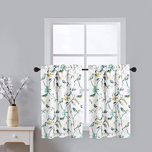 VOGOL Small Window Valances Curtains, Birds Printed Window Curtain Tier Pair 36 Inch