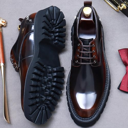 Mens Rivets Leather Shoes, Round-Toe Lace Up Derby Shoe, Fashion Heighten Work Shoe for Formal Wedding4