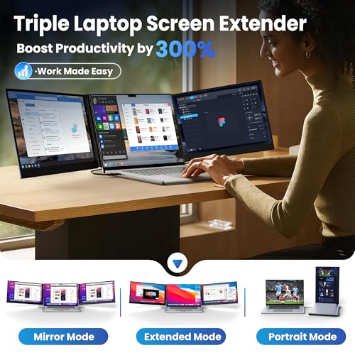 Image of CIDETTY New Upgrad Laptop Screen Extender Monitor Portable, Ultra Light & Thin Triple Portable Monitor for Laptop 1080P FHD IPS Display for 13-17 inch Laptop, Plug & Play Compatiable with Win /Mac /Chrome
