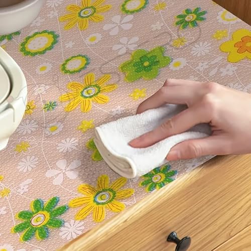 Image of ESPERO Fridge Mats, Kitchen Mat EVA Food Grade Multipurpose Washable Anti Slip Mat /Sheet for Fridge, Shelf Liners for Kitchen Shelves, Table, Kitchen Drawer mat - 300 x 45 cm (Mix Flowers)