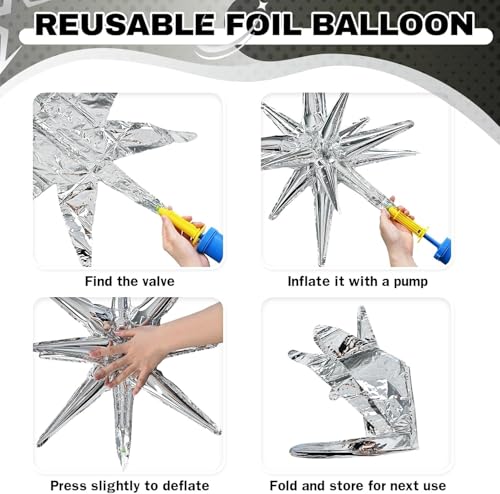 Image of 7 pcs 22Inch Silver Disco Ball Ballons, 4D Large Foil Balloons with Metallic Star for 70s Disco Dance Birthday Graduation New Year (Silver Star /Disco Ball 7pcs)