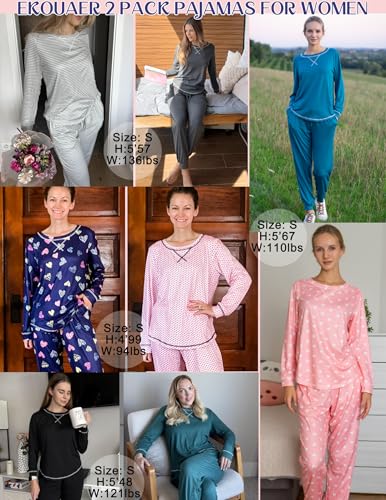 Ekouaer 2 Pack Pajama Sets for Women Long Sleeves Lounge Set Jogger Pants - image 5