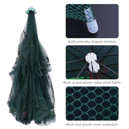Image of Proberos Fishing Net, Foldable Fishing Net with Reinforced Ribs 24 Holes Automatic Fish Trap, Portable Nylon Lobster Crab Trap Cage Basket Tool for Fishing(12 Sides 24 Holes)