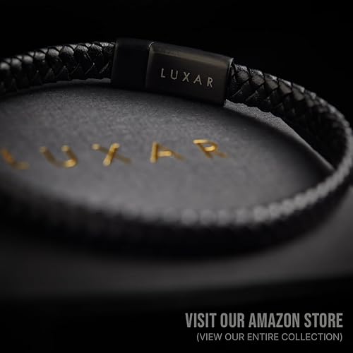 Miniatura 7 de LUXAR Mens Genuine Leather Bracelet Interwoven Black Leather Bracelets with Brushed Stainless Steel Clasp Minimalist, Designer Jewelry for Men