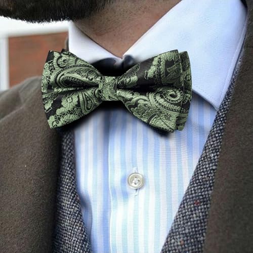 Image of YOHOWA Mens Bow Tie Set Paisley Pre-tied Bowties Adjustable with Handkerchief Cufflinks Gold Ring Set Wedding Prom Party