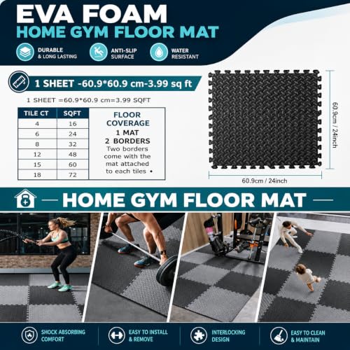 Image of 1 Inch /25mm Gym Floor mat Rubber for Heavy Workout Puzzle Floor mat for Home Exercise, Gym Equipment mat Interlocking Eva Foam Flooring Rubber Tiles Yoga, Kids Gym Mats for Floor